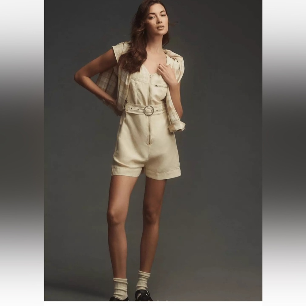Anthropologie Pilcro Belted V-Neck Romper